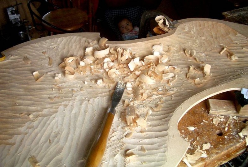 inside of belly roughly carved... with my son Haru watching me work